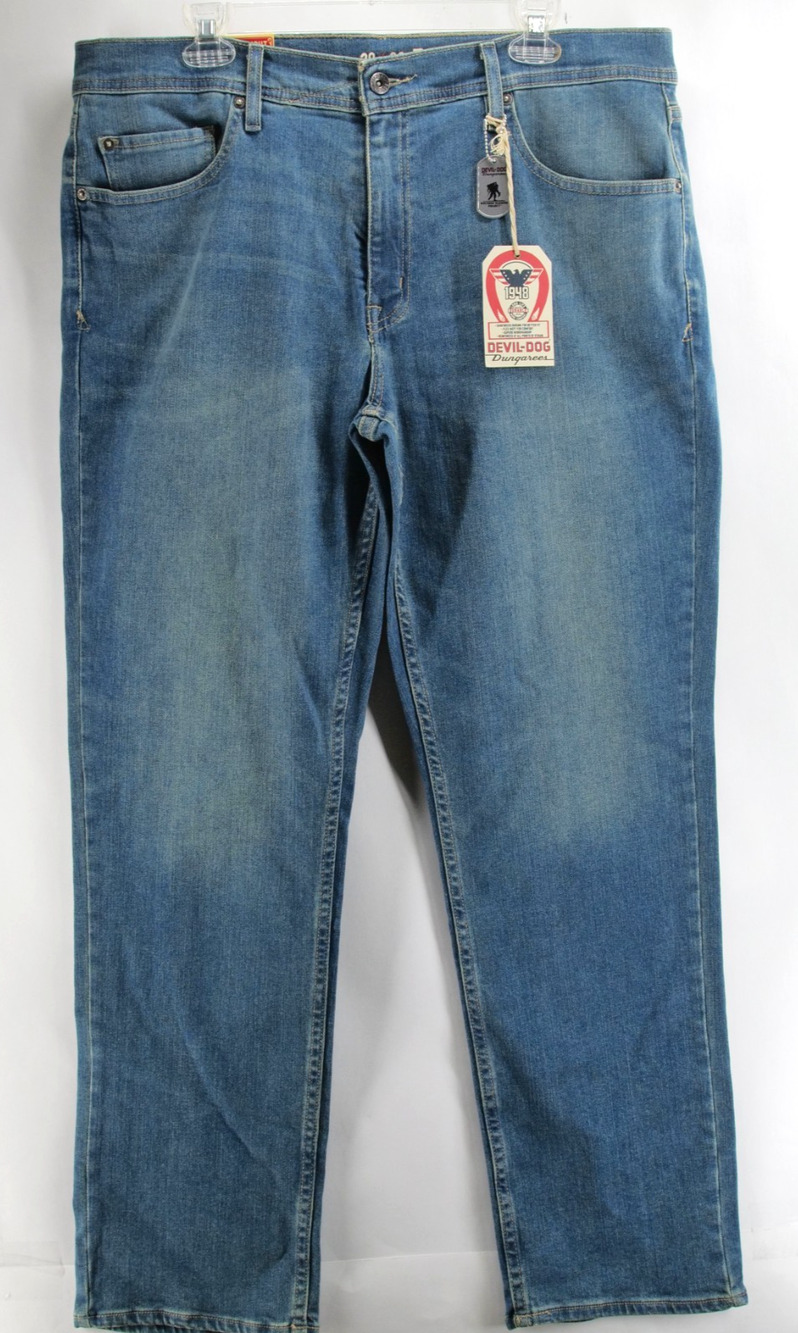 NWT Devil Dog Jeans Mens 38x32 Blue Slim Straight Denim Pant Jeans Western